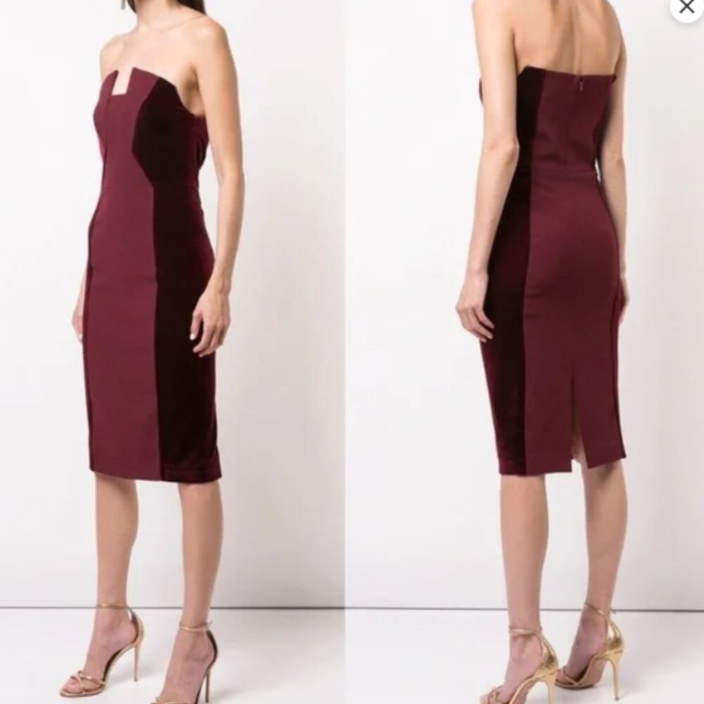 Black Halo Lena Strapless Tuxedo Dress W/ Velvet Sides In Red
